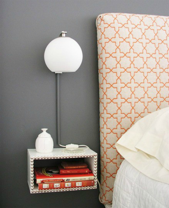 NookAndSea-Nightstand-Idea-Unique-Alternative-Free-Floating-Hanging-Fastened-Ledge-Wall-Shelf-Studded-White-Headboard-Orange-Grey-Wall-Modern
